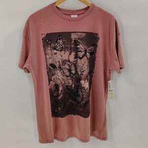 No Boundaries Butterfly Tee Oversized Small Pink NWT